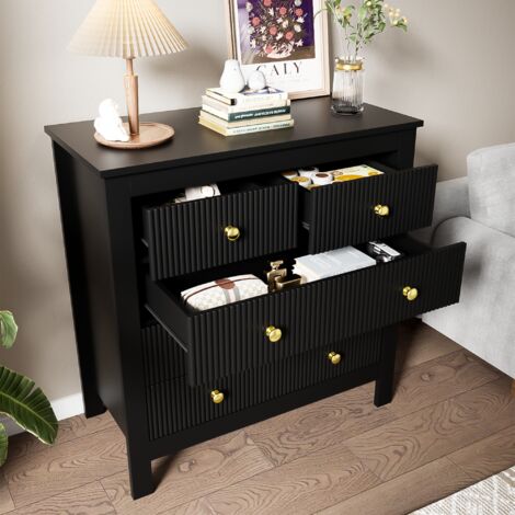 Aparador con ocho cajones tablero aglomerado texturizado tiradores dorados 79 x 39.5 x 80.5 cm color negro