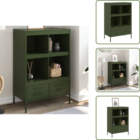 Aparador con patas ajustables - vidaXL Aparador acero verde oliva 68x39x101,5 cm - Aparador de almacenamiento