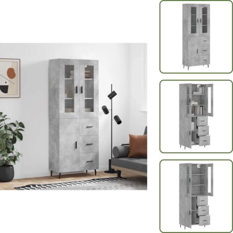 Aparador con patas metálicas - vidaXL Aparador alto madera contrachapada gris hormigón 69,5x34x180 cm - Aparador con almacenamiento