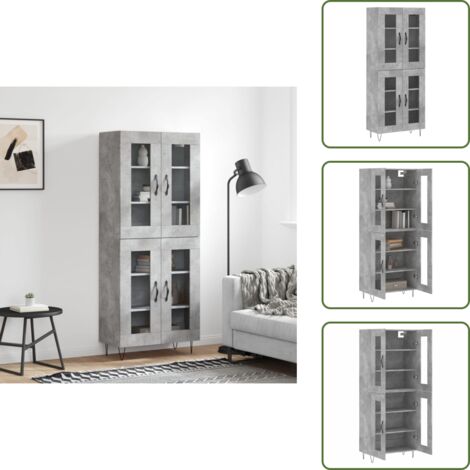 Aparador con patas metálicas - vidaXL Aparador alto madera contrachapada gris hormigón 69,5x34x180 cm - Aparador con almacenamiento