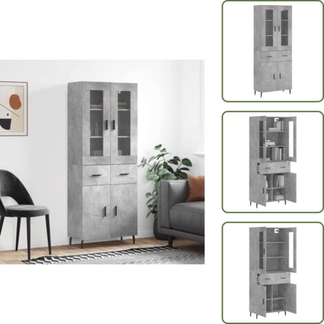 Aparador con patas metálicas - vidaXL Aparador alto madera contrachapada gris hormigón 69,5x34x180 cm - Aparador con almacenamiento