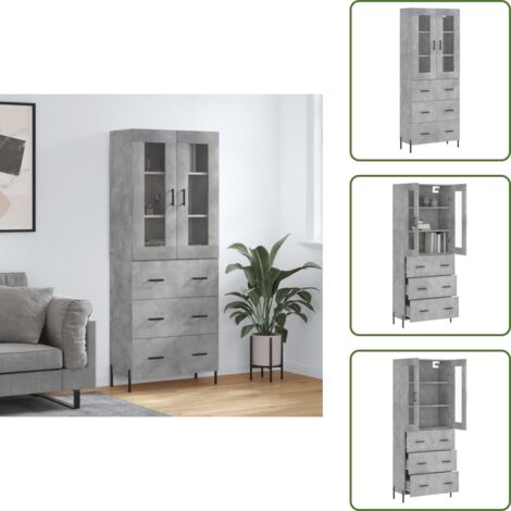 Aparador con patas metálicas - vidaXL Aparador alto madera contrachapada gris hormigón 69,5x34x180 cm - Aparador con almacenamiento