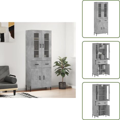 Aparador con patas metálicas - vidaXL Aparador alto madera contrachapada gris hormigón 69,5x34x180 cm - Aparador con almacenamiento