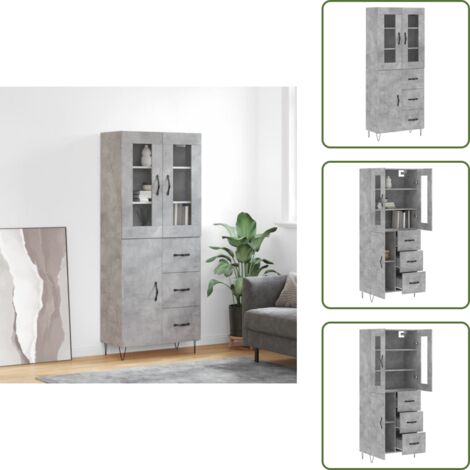 Aparador con patas metálicas - vidaXL Aparador alto madera contrachapada gris hormigón 69,5x34x180 cm - Aparador con almacenamiento