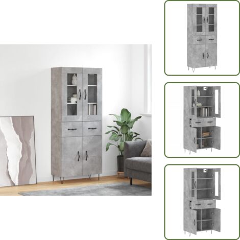 Aparador con patas metálicas - vidaXL Aparador alto madera contrachapada gris hormigón 69,5x34x180 cm - Aparador con almacenamiento