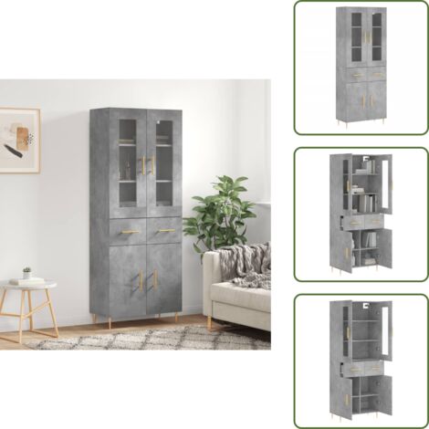 Aparador con patas metálicas - vidaXL Aparador alto madera contrachapada gris hormigón 69,5x34x180 cm - Aparador con almacenamiento