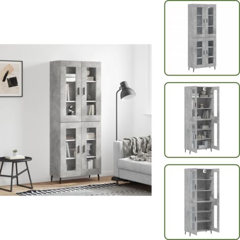Aparador con patas metálicas - vidaXL Aparador alto madera contrachapada gris hormigón 69,5x34x180 cm - Aparador con almacenamiento