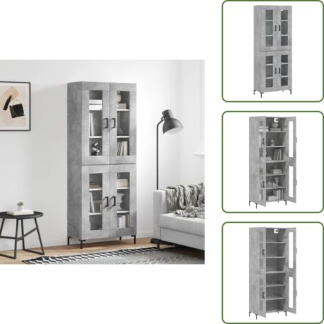 Aparador con patas metálicas - vidaXL Aparador alto madera contrachapada gris hormigón 69,5x34x180 cm - Aparador con almacenamiento