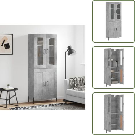 Aparador con patas metálicas - vidaXL Aparador alto madera contrachapada gris hormigón 69,5x34x180 cm - Aparador con almacenamiento