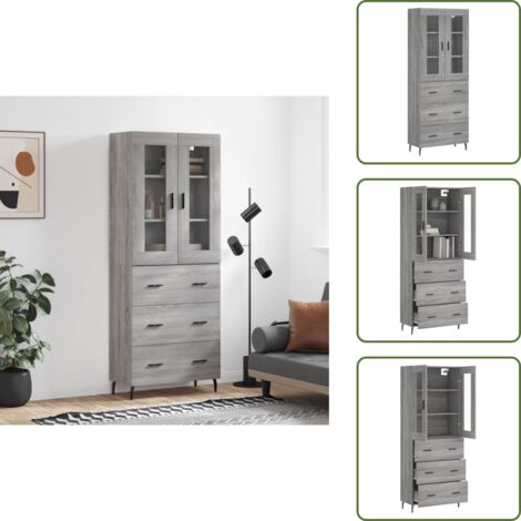 Aparador con patas metálicas - vidaXL Aparador alto madera contrachapada gris sonoma 69,5x34x180 cm - Aparador de almacenamiento