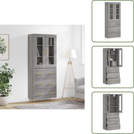 Aparador con patas metálicas - vidaXL Aparador alto madera contrachapada gris sonoma 69,5x34x180 cm - Aparador de almacenamiento
