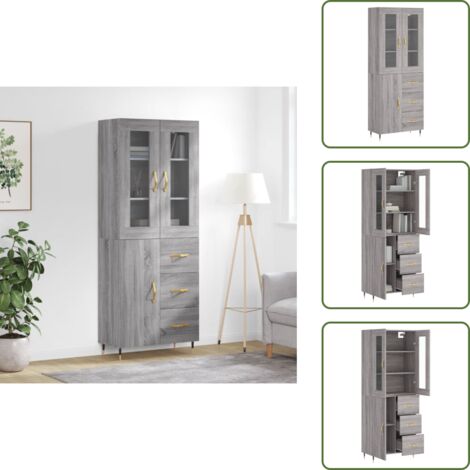 Aparador con patas metálicas - vidaXL Aparador alto madera contrachapada gris sonoma 69,5x34x180 cm - Aparador de almacenamiento