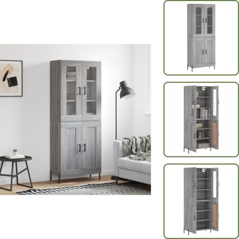 Aparador con patas metálicas - vidaXL Aparador alto madera contrachapada gris sonoma 69,5x34x180 cm - Aparador de almacenamiento