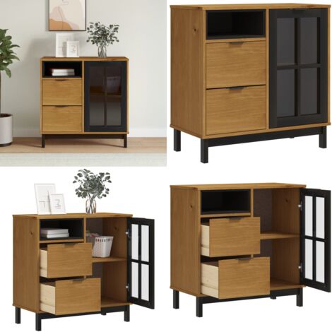 Aparador con puerta de vidrio FLAM madera de pino 80x40x80 cm - Aparador de pino - Aparador con puerta de vidrio