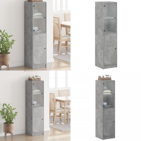 Aparador con puerta de vidrio gris hormigón 35x37x142 cm - Aparador con puerta de vidrio - Mueble de almacenamiento