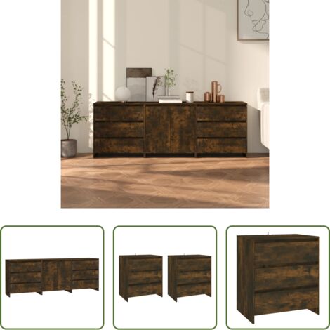 Aparador con puertas -  Aparador de 3 piezas madera manufacturada color roble ahumado