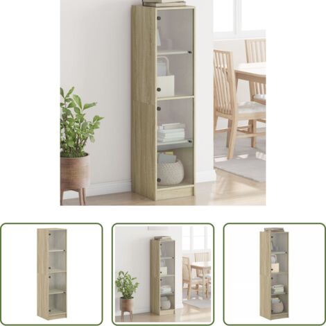 Aparador con puertas de vidrio -  Aparador con puertas de vidrio roble Sonoma 35x37x142 cm