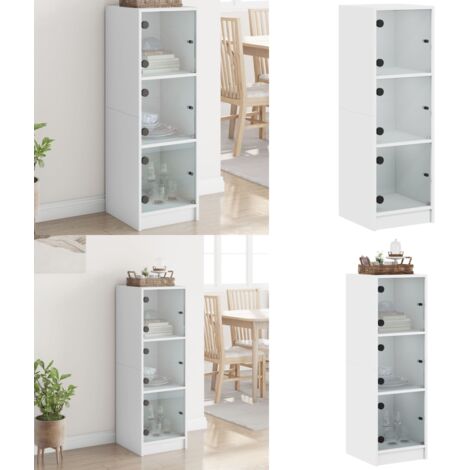 Aparador con puertas de vidrio blanco 35x37x109 cm - Mueble de almacenamiento - Armario alto