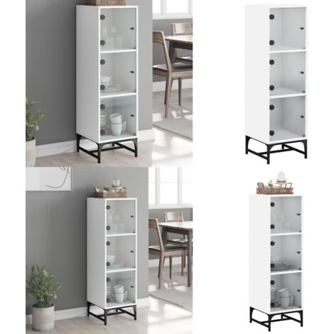 Aparador con puertas de vidrio blanco 35x37x120 cm - Aparador con puertas de vidrio - Almacenamiento organizado