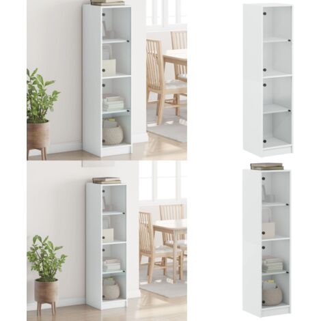 Aparador con puertas de vidrio blanco 35x37x142 cm - Aparador blanco - Aparador de madera