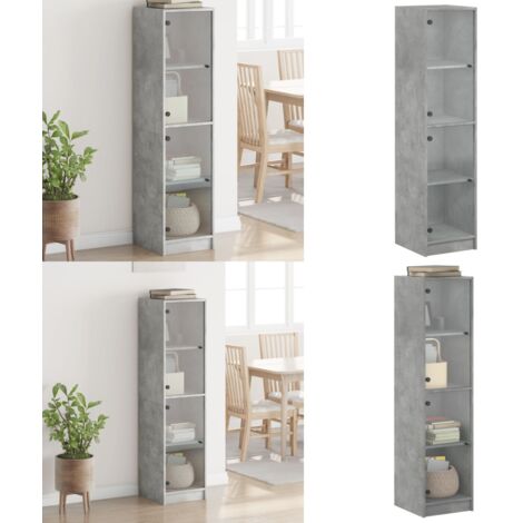 Aparador con puertas de vidrio gris hormigón 35x37x142 cm - Aparador con puertas de vidrio - Muebles de almacenamiento