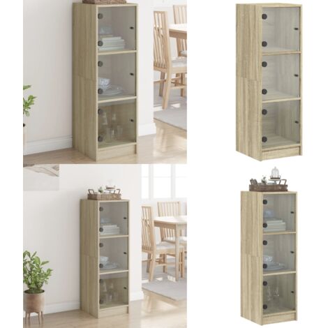 Aparador con puertas de vidrio roble Sonoma 35x37x109 cm - Aparador con puertas de vidrio - Madera de ingeniería