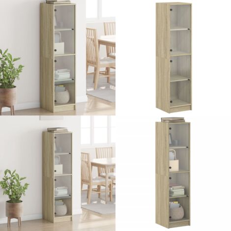 Aparador con puertas de vidrio roble Sonoma 35x37x142 cm - Aparador con puertas de vidrio - Madera de ingeniería