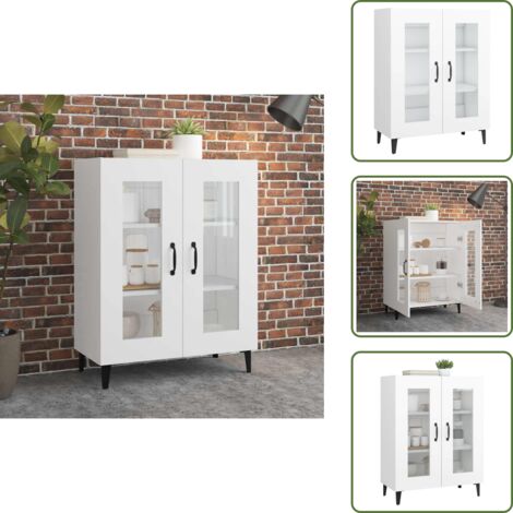 Aparador con puertas de vidrio - vidaXL Aparador de madera de ingeniería blanco 69,5x34x90 cm - Aparador de almacenamiento