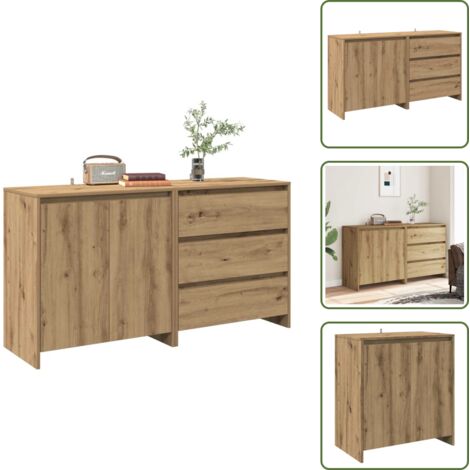 Aparador con puertas - vidaXL Aparador 2 piezas madera contrachapada artesanal roble - Aparador con cajones