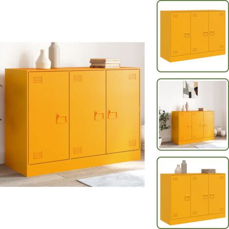 Aparador con tiradores - vidaXL Aparador de acero amarillo mostaza 99x39x73 cm - Aparador con 3 puertas