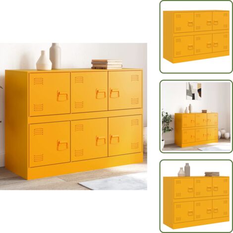 Aparador con tiradores - vidaXL Aparador de acero amarillo mostaza 99x39x73 cm - Aparador con 6 puertas