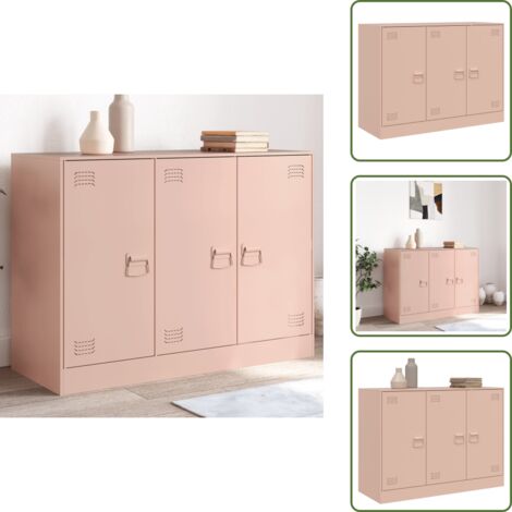 Aparador con tiradores - vidaXL Aparador de acero rosa 99x39x73 cm - Aparador con 3 puertas