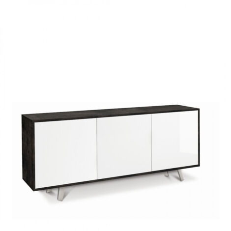 Aparador con tres puertas Negro Blanco Brillo 177x41x h74 cm