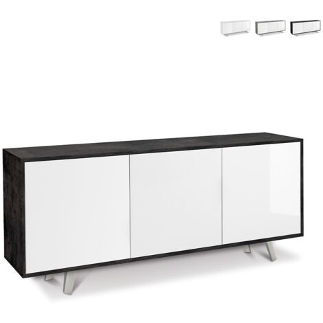 Aparador con tres puertas Negro Brillo Blanco 177x41x h74 cm