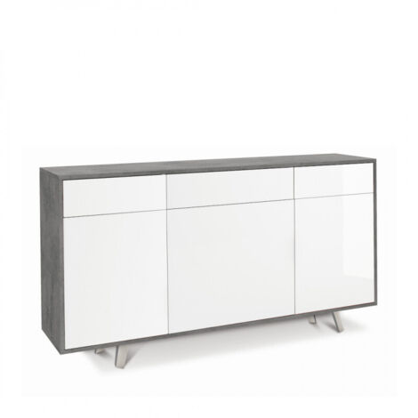 Aparador con tres puertas y tres cajones Cemento Bianco Lucido 164x41x h92 cm