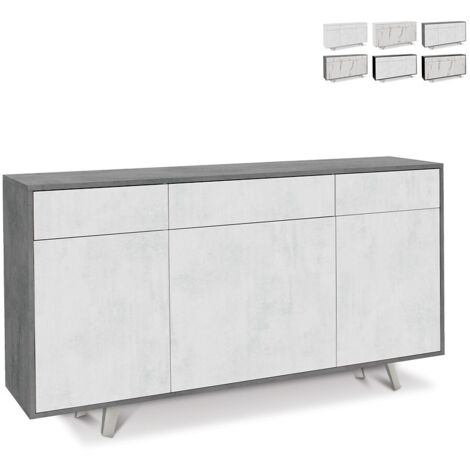 Aparador con tres puertas y tres cajones Cemento Bianco Ossido 164x41x h92 cm