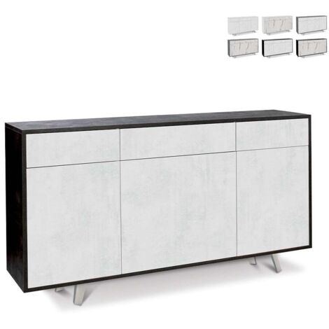 Aparador con tres puertas y tres cajones Negro Blanco Oxido 164x41x h92 cm