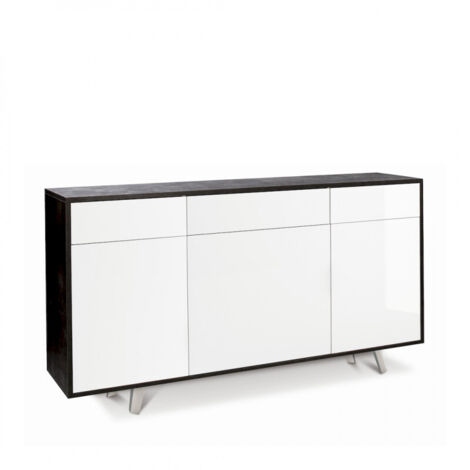 Aparador con tres puertas y tres cajones Negro Ossido Blanco Brillo 164x41x h92 cm
