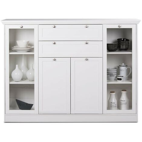 Aparador con vitrina 4 puertas 2 cajones blanco 160x40xh.120cm
