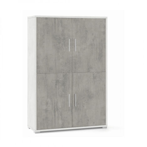 Aparador cuatro puertas con cuatro estantes en madera Blanco Cemento 108x41x h161 cm