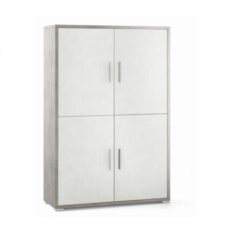 Aparador cuatro puertas con cuatro estantes en madera de Cemento Blanco 108x41x h161 cm