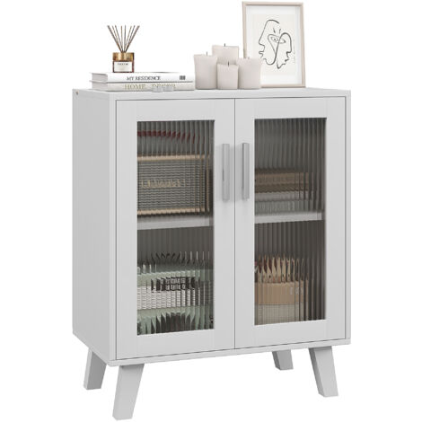 Aparador de 2 puertas, aparador para salón con 2 estantes, puertas transparentes para cocina/recibidor, blanco, 61x35x75 cm