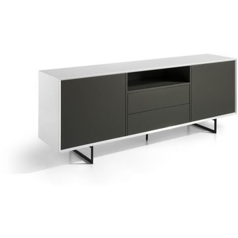 Aparador de 2 puertas Elsa acabado gris mate / blanco brillo, 74 cm(alto) 200 cm(ancho) 45 cm (fondo)