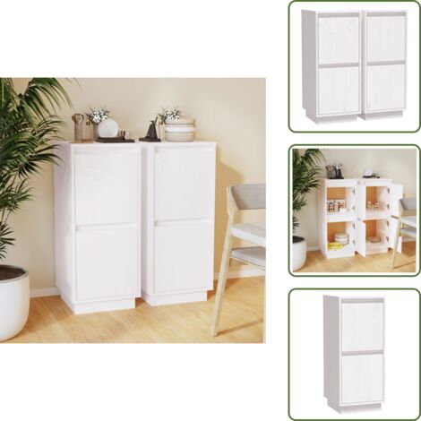 Aparador de 2 puertas - vidaXL Aparador 2 uds madera maciza de pino blanco 31,5x34x75 cm - Aparador de almacenamiento