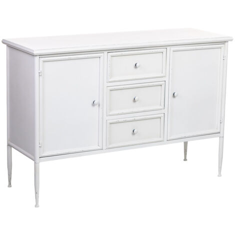 Aparador de 2 puertas y 3 cajones de metal blanco 120x41x80h cm
