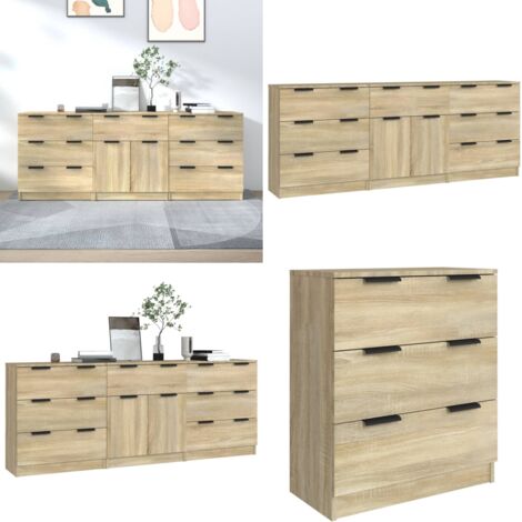 Aparador de 3 piezas madera contrachapada color roble Sonoma - Aparador de 3 piezas - Aparador de roble Sonoma