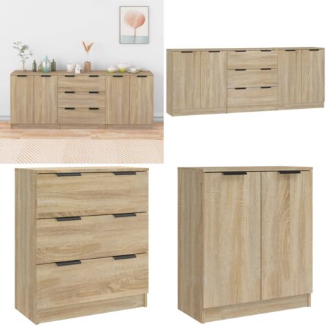 Aparador de 3 piezas madera contrachapada color roble Sonoma - Aparador de 3 piezas - Aparador de roble Sonoma