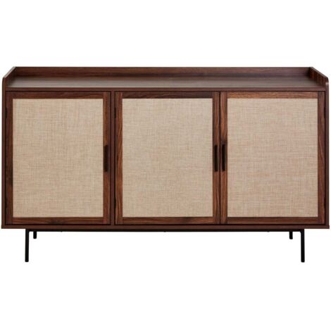 CALICOSY Aparador de 3 puertas con acabado nogal y frentes de tela L140 cm - JETSON