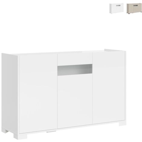 Aparador de 3 puertas diseño moderno con vidrio ahumado 130x40x81 Riflesso - Blanco brillante