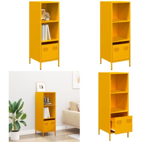 Aparador de acero amarillo mostaza 35x39x103,5 cm - Aparador decorativo - Estante de almacenamiento